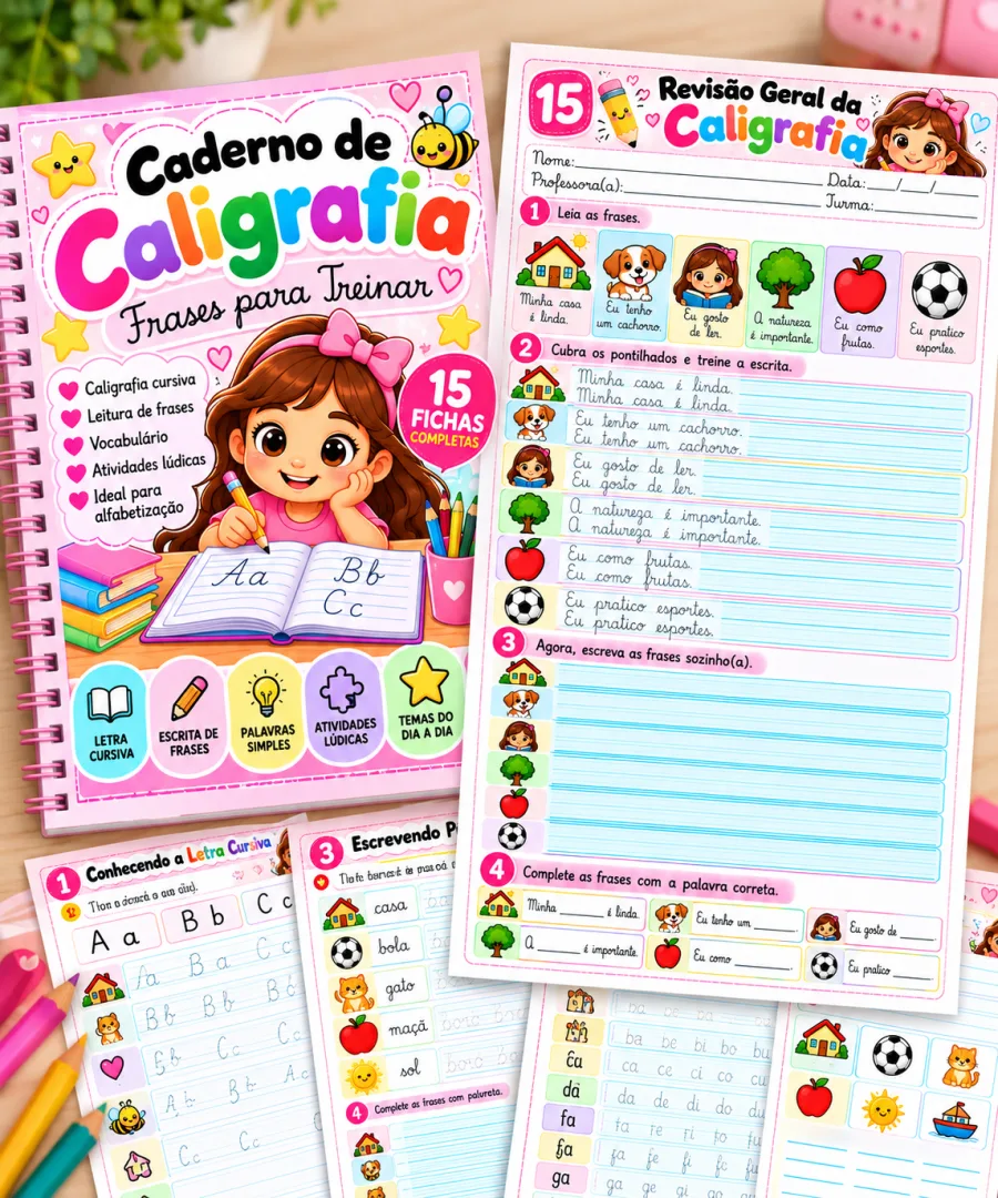 Caderno de Caligrafia Cursiva: 15 Fichas de Frases para Treinar e Imprimir — imagem 4