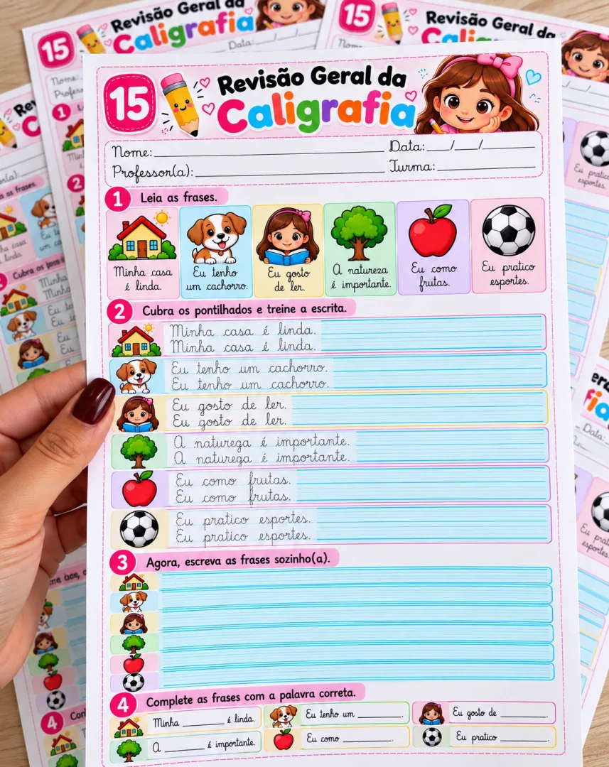 Caderno de Caligrafia Cursiva: 15 Fichas de Frases para Treinar e Imprimir — imagem 2