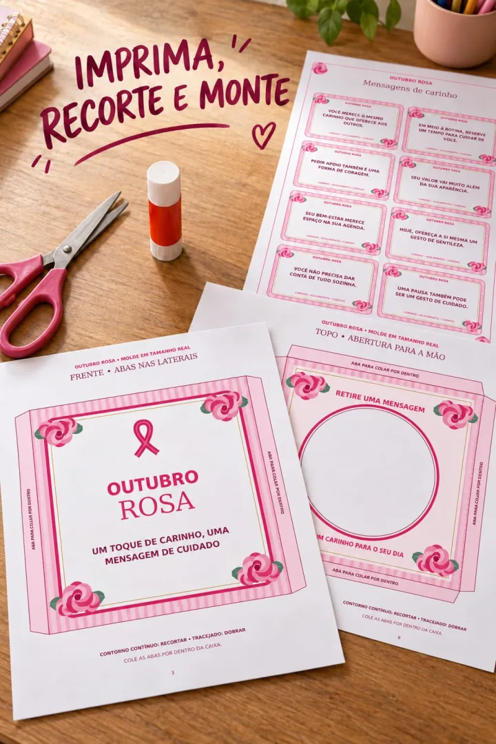Caixa Outubro Rosa com Frases de Carinho - Educação Infantil - PDF — imagem 4