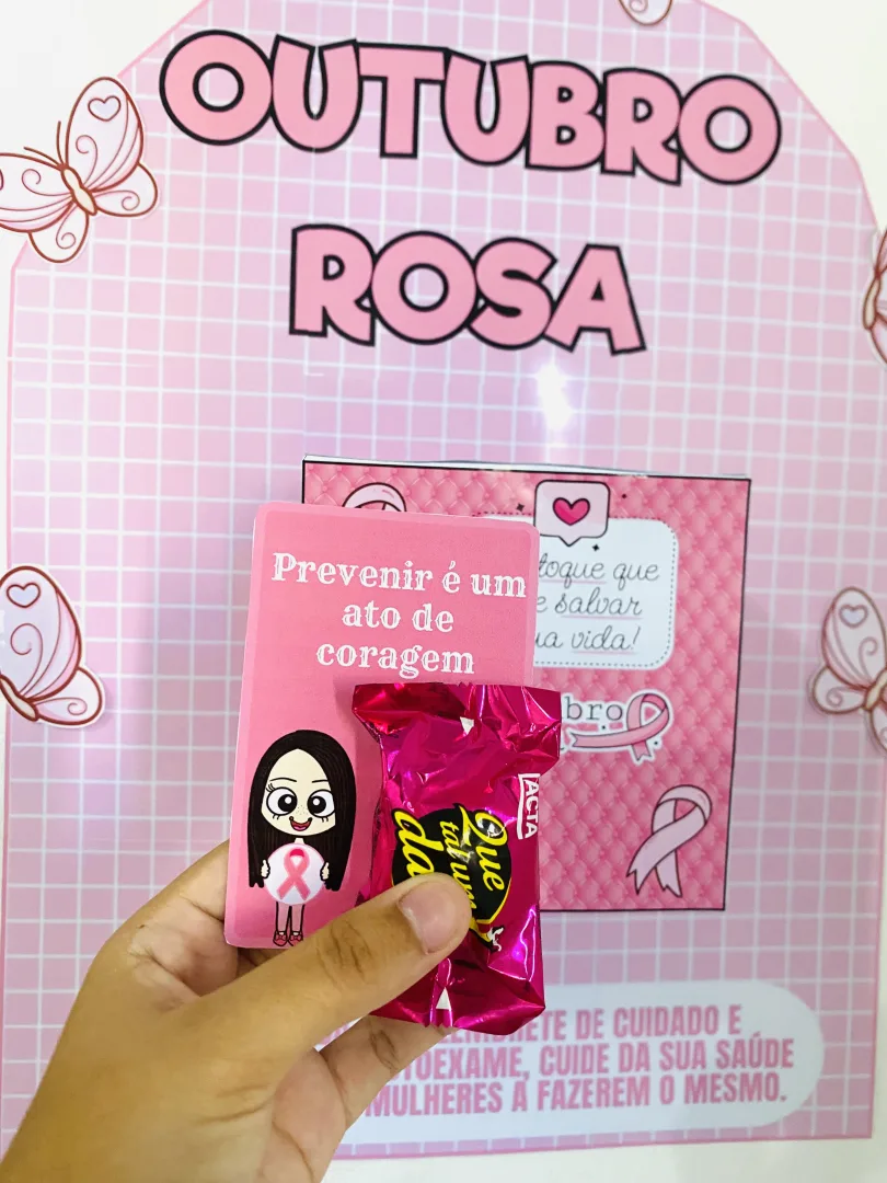 🌈Caixa Outubro Rosa!*  ▶️Monte um painel com mensagens inspiradoras sobre a prevenção. Painel reflexivo 24 cards  🔄PDF — imagem 2