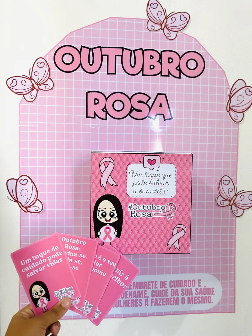 🌈Caixa Outubro Rosa!*  ▶️Monte um painel com mensagens inspiradoras sobre a prevenção. Painel reflexivo 24 cards  🔄PDF — imagem 5