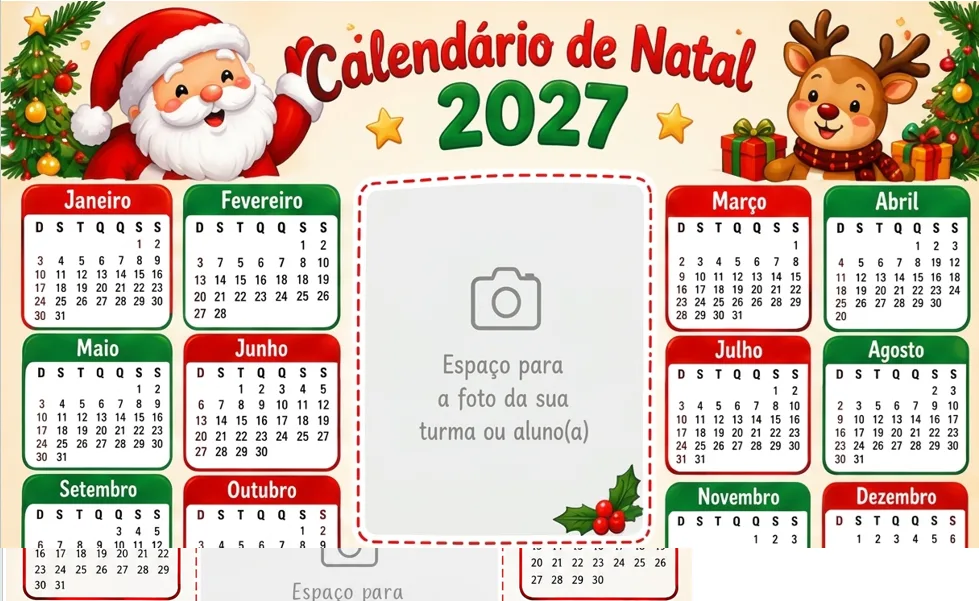 Calendário para 2027 com tema natalino em pdf — imagem 2