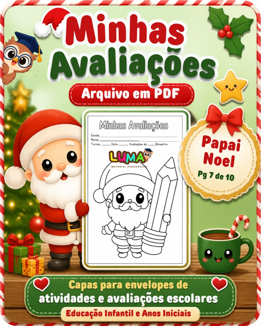 Capa para Envelope Minhas Avaliações - Natal - Educação Infantil e Anos Iniciais - PDF com 10 Páginas de papai noel — imagem 3