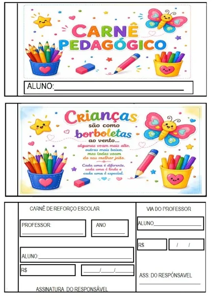 Carnê Pedagógico, Ficha de Controle de Aulas Ministradas e Ficha de Horários — Matutino e Vespertino com sábado incluso — imagem 2