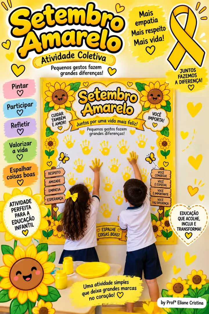 Cartaz Atividade Coletiva Carimbo de Mão Setembro Amarelo em PDF — imagem 2