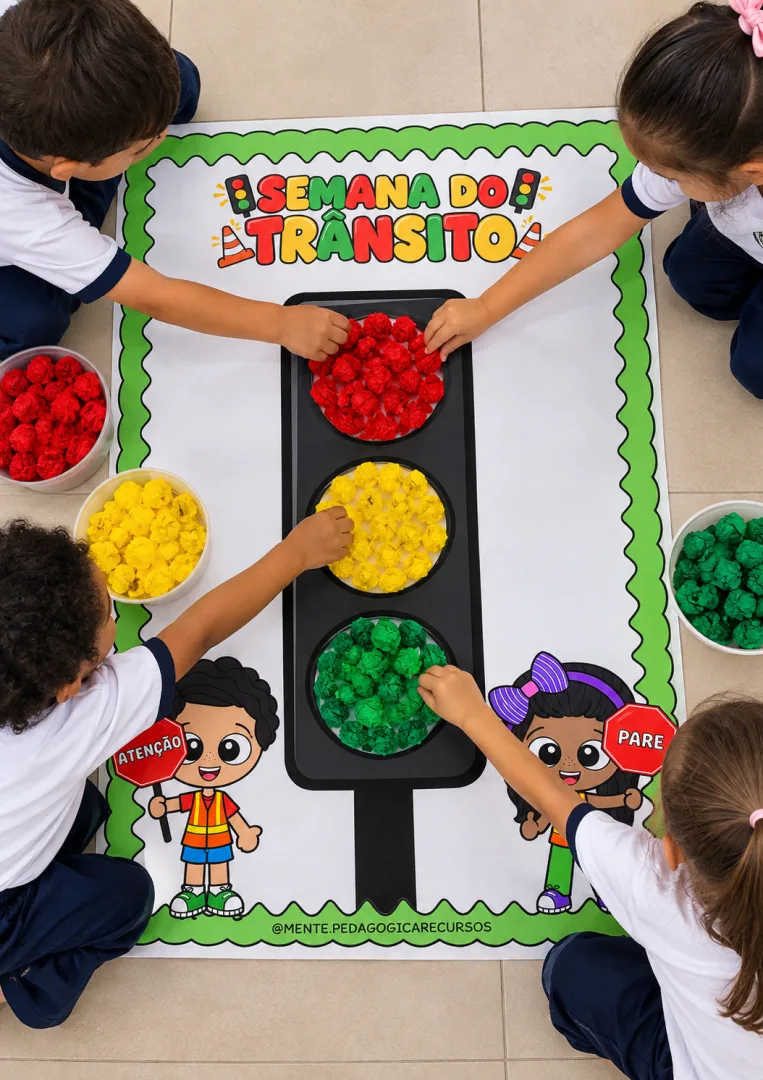 Cartaz Colaborativo Semáforo - Dia do Trânsito - PDF 9 Páginas + Folha Individual — imagem 2