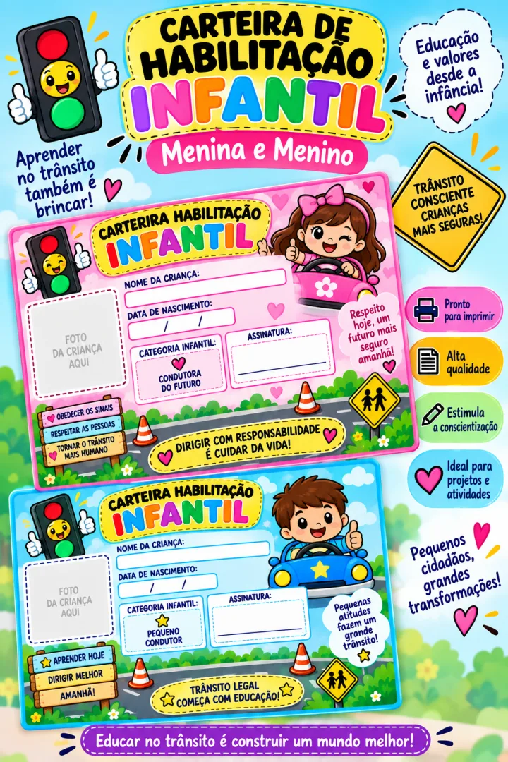 Carteira de Habilitação Infantil – Menina e Menino em PDF — imagem 2