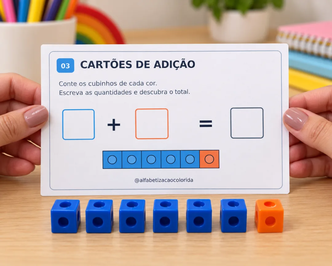 Cartões de Adição com Cubinhos Coloridos – 40 Atividades de Somas Até 10 em PDF — imagem 3