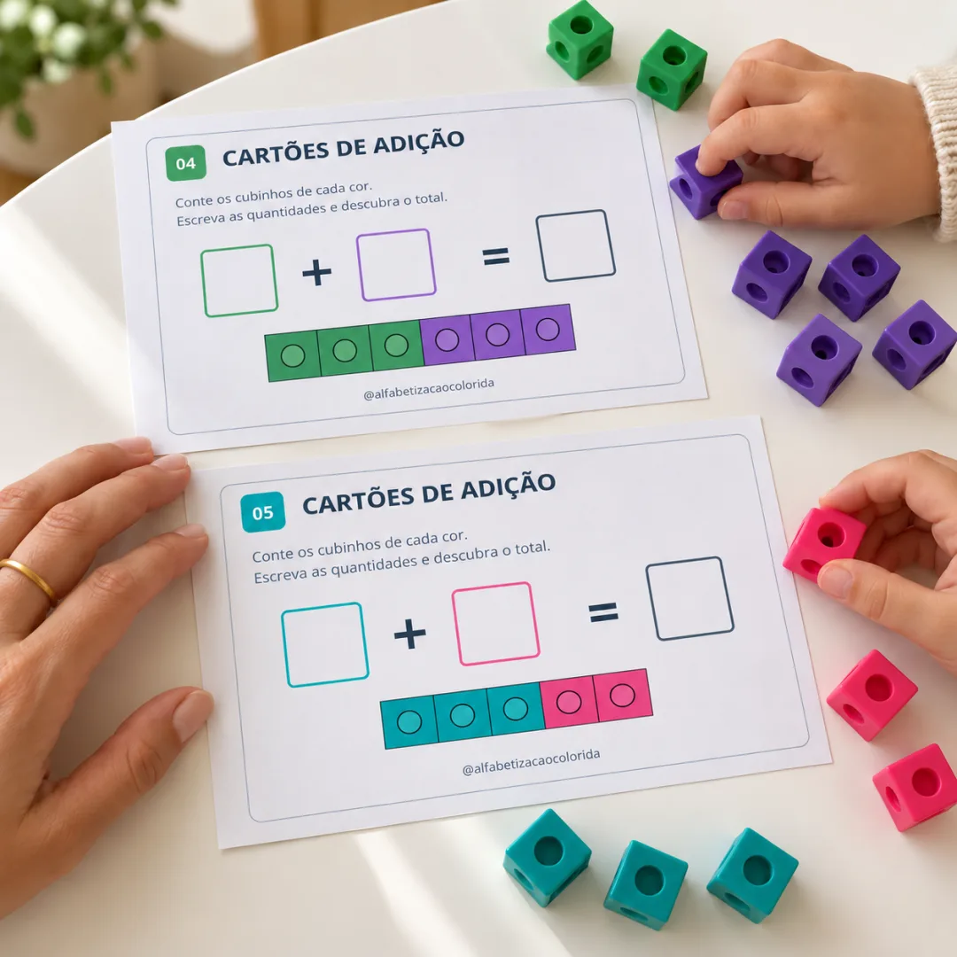Cartões de Adição com Cubinhos Coloridos – 40 Atividades de Somas Até 10 em PDF — imagem 6