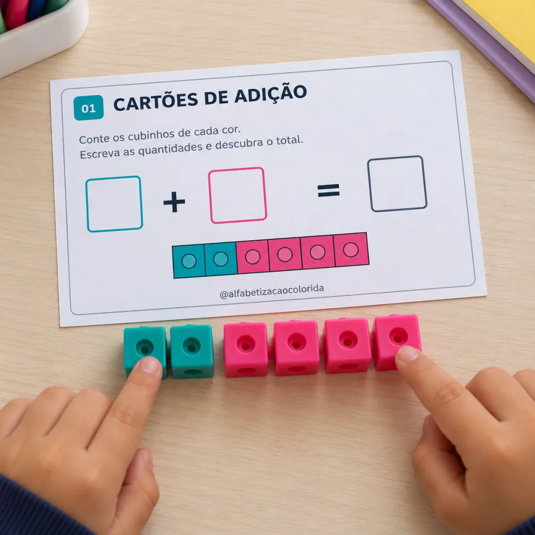 Cartões de Adição com Cubinhos Coloridos – 40 Atividades de Somas Até 10 em PDF — imagem 2