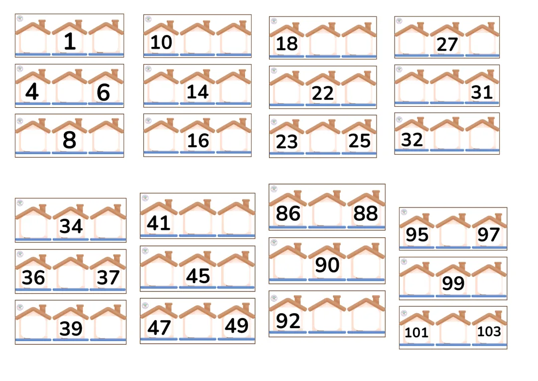 Cartões dos Números de 0 a 103 para completar| Em casas PDF — imagem 4