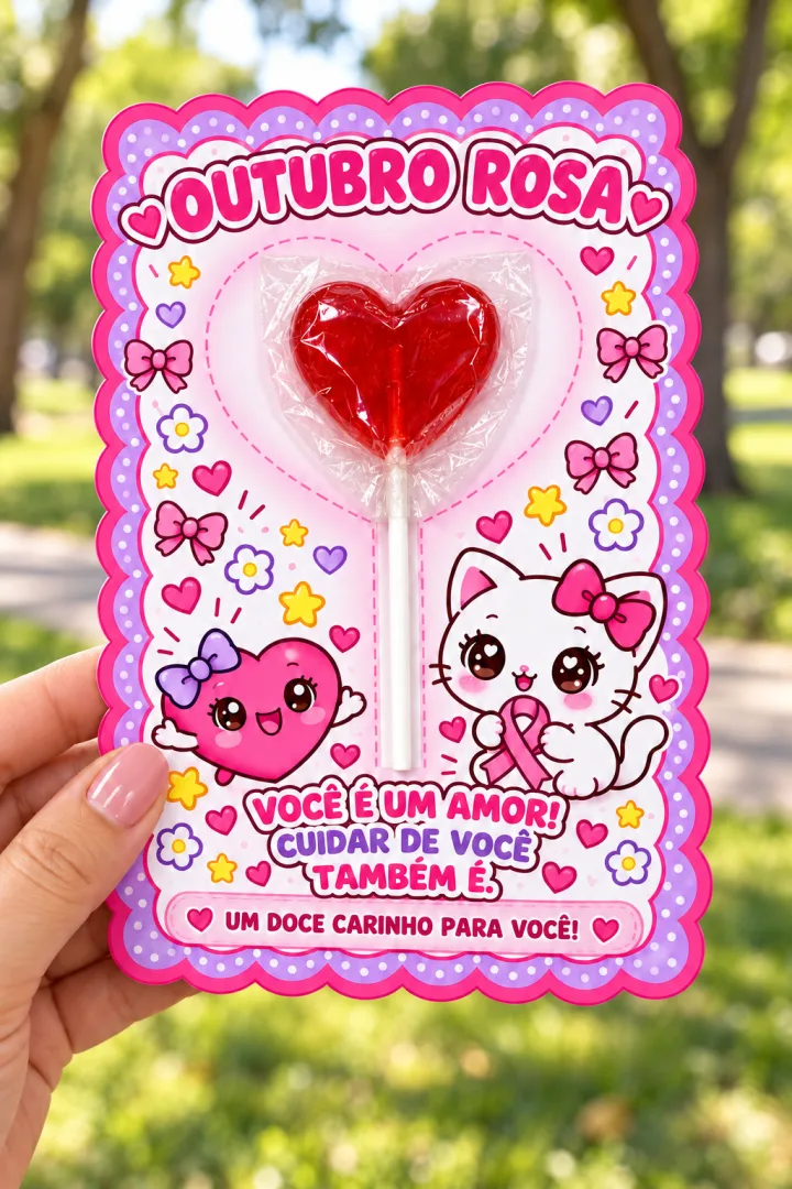 Cartões Outubro Rosa – Lembrancinha com Pirulito Anos Iniciais Em PDF! — imagem 3