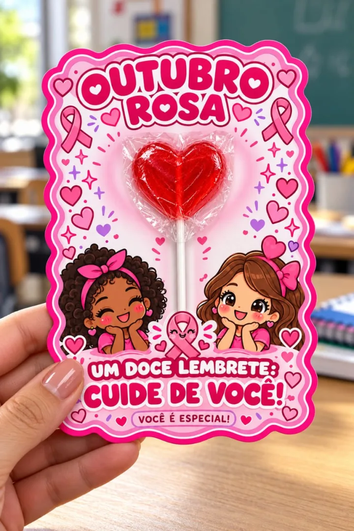 Cartões Outubro Rosa – Lembrancinha com Pirulito Anos Iniciais Em PDF! — imagem 4