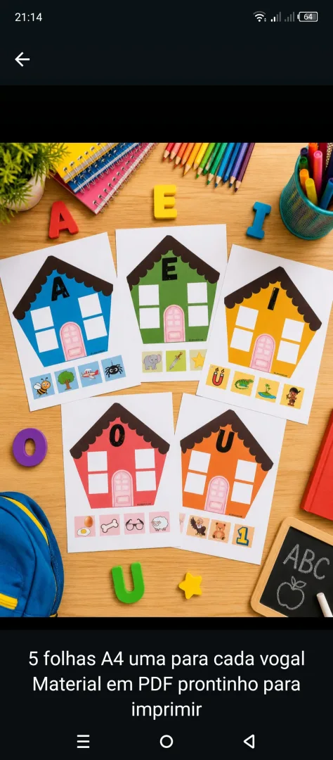 Casinha das vogais PDF ensino infantil e fundamental  — imagem 4