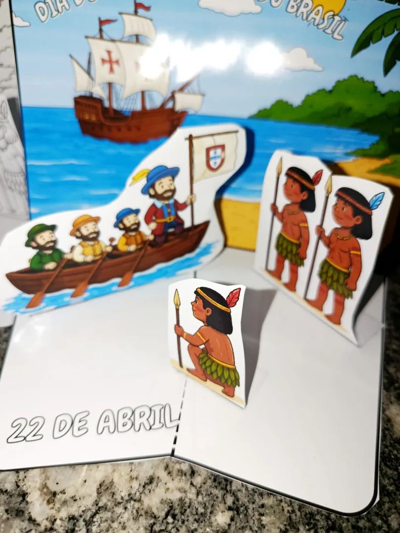 CENÁRIO INTERATIVO: DESCOBRIMENTO DO BRASIL (COLORIDO + PARA COLORIR) — imagem 3