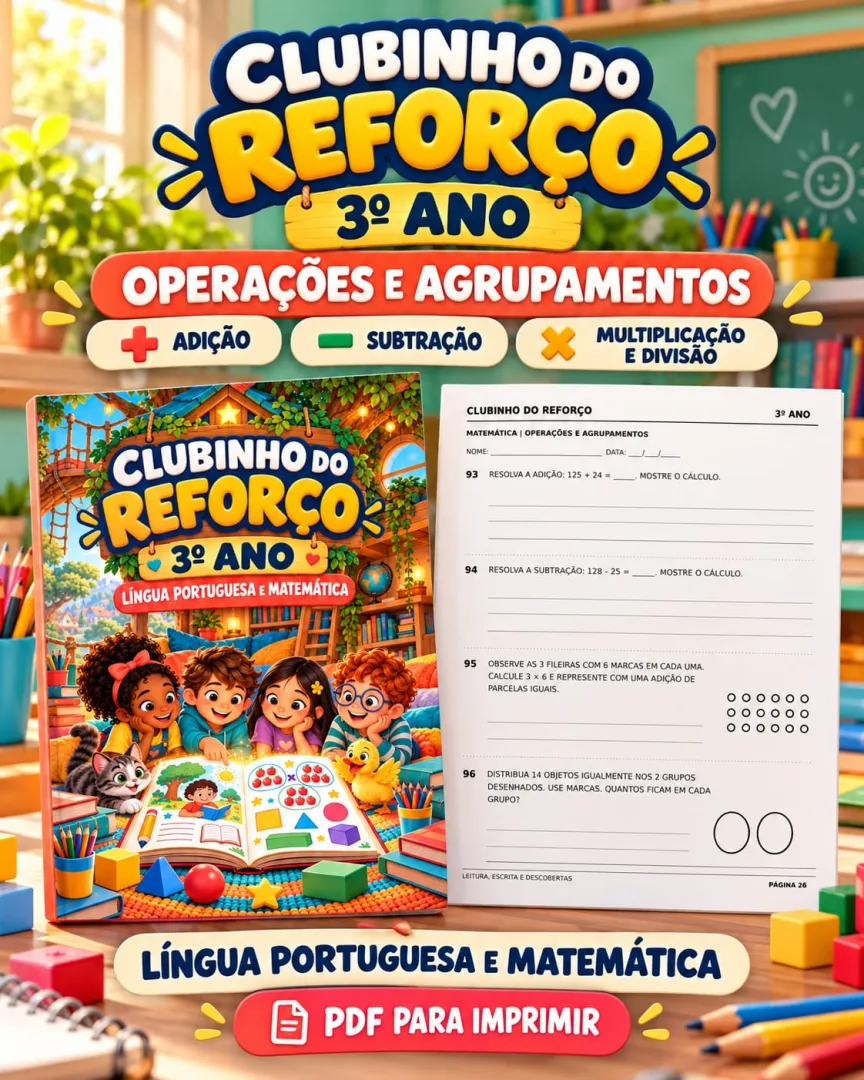 📚 CLUBINHO DO REFORÇO — 3º ANO ✏️✨ 💰9,99 Mais apoio para ensinar, revisar e praticar Língua Portuguesa e Matemática!   — imagem 3