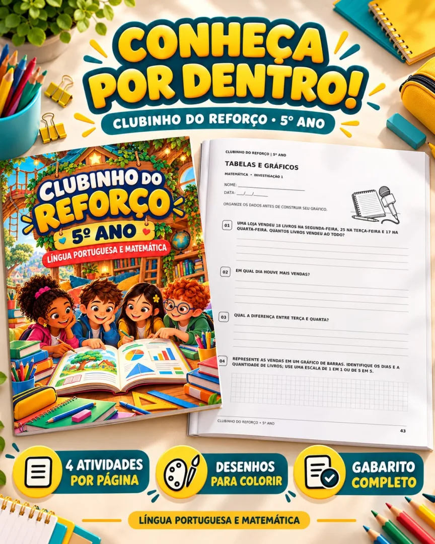 📚✨ CLUBINHO DO REFORÇO — 5º ANO  💰9,99 Um material para reforçar a aprendizagem com atividades de Língua Portuguesa e  — imagem 3