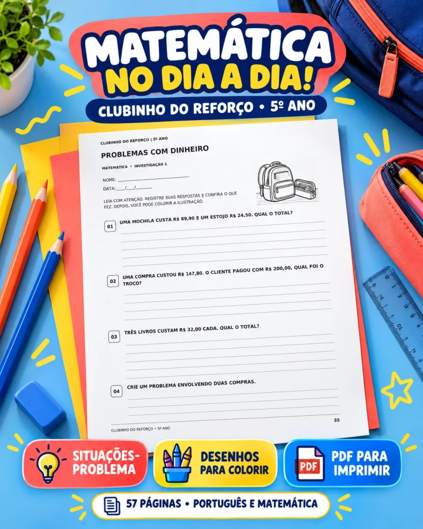 ✨ CLUBINHO DO REFORÇO — 5º ANO Um material para reforçar a aprendizagem com atividades de Língua Portuguesa e Matemática — imagem 2