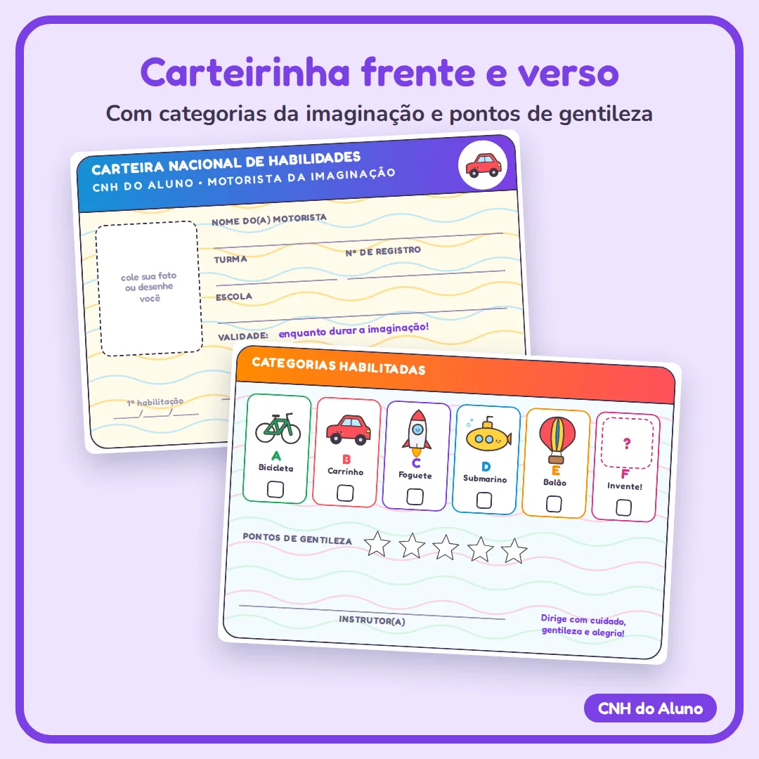 CNH do Aluno para Semana do Trânsito: Carteirinha + Prova Teórica e Prática Ed. Infantil e Anos Iniciais em PDF — imagem 2