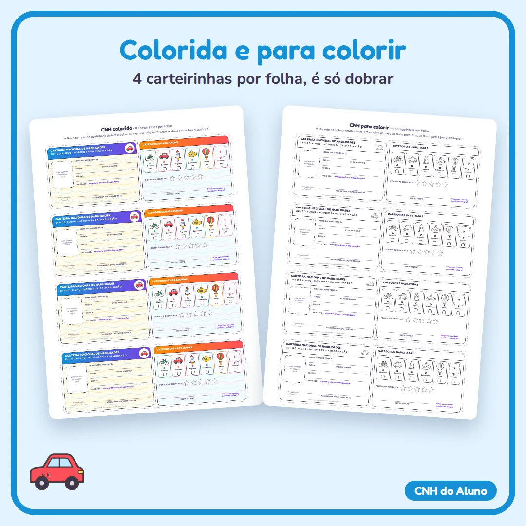 CNH do Aluno para Semana do Trânsito: Carteirinha + Prova Teórica e Prática Ed. Infantil e Anos Iniciais em PDF — imagem 3
