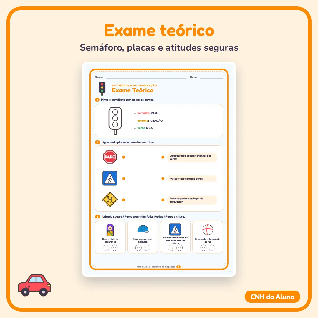 CNH do Aluno para Semana do Trânsito: Carteirinha + Prova Teórica e Prática Ed. Infantil e Anos Iniciais em PDF — imagem 4