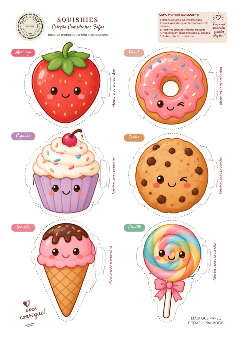 Coleção Comidinhas Fofas - 24 Squishies - PDF - Para crianças a partir dos 5 anos sob a supervisão de um adulto — imagem 2