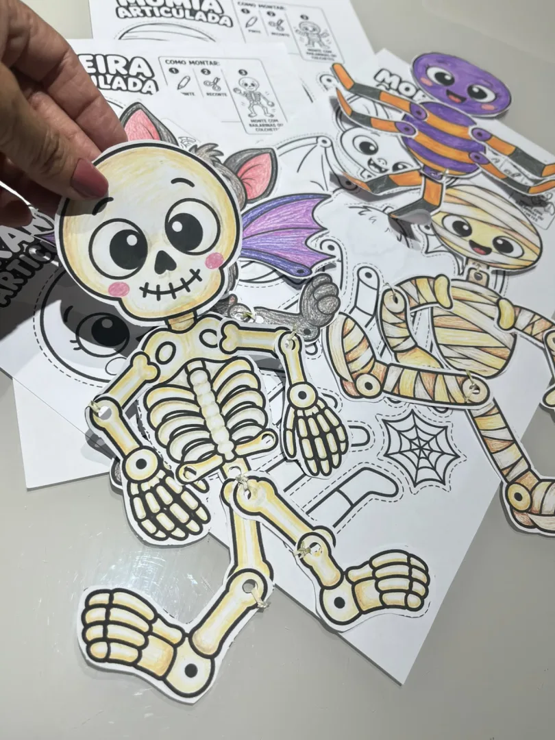 Coleção Monstrinhos Articulados: Atividades de Halloween para Colorir, Recortar, Montar e Brincar! em PDF — imagem 3