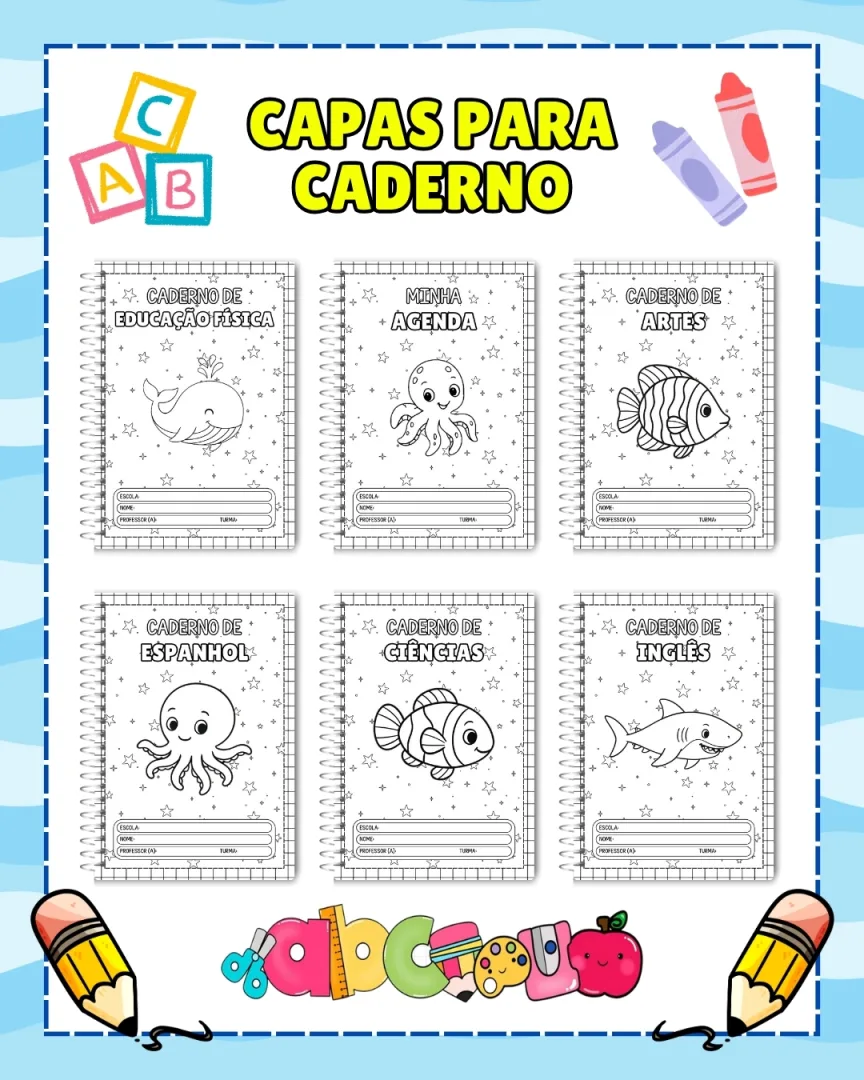 COMBO DE CAPAS PARA CADERNO: FUNDO DO MAR — imagem 2