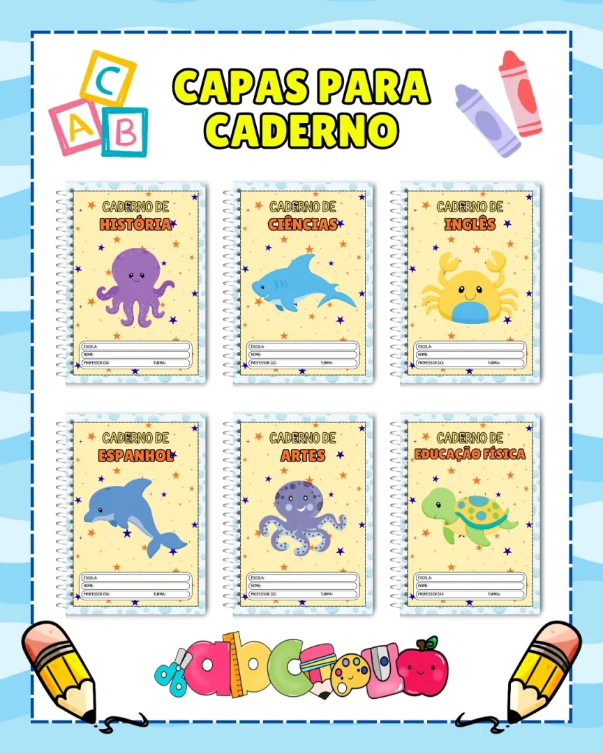 COMBO DE CAPAS PARA CADERNO: FUNDO DO MAR — imagem 3
