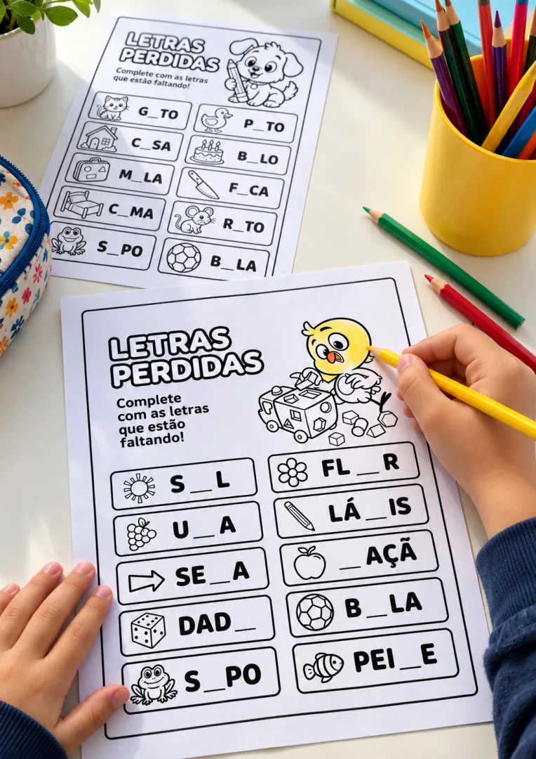 Complete as Palavras – Letras Perdidas em PDF com 10 Páginas — imagem 4
