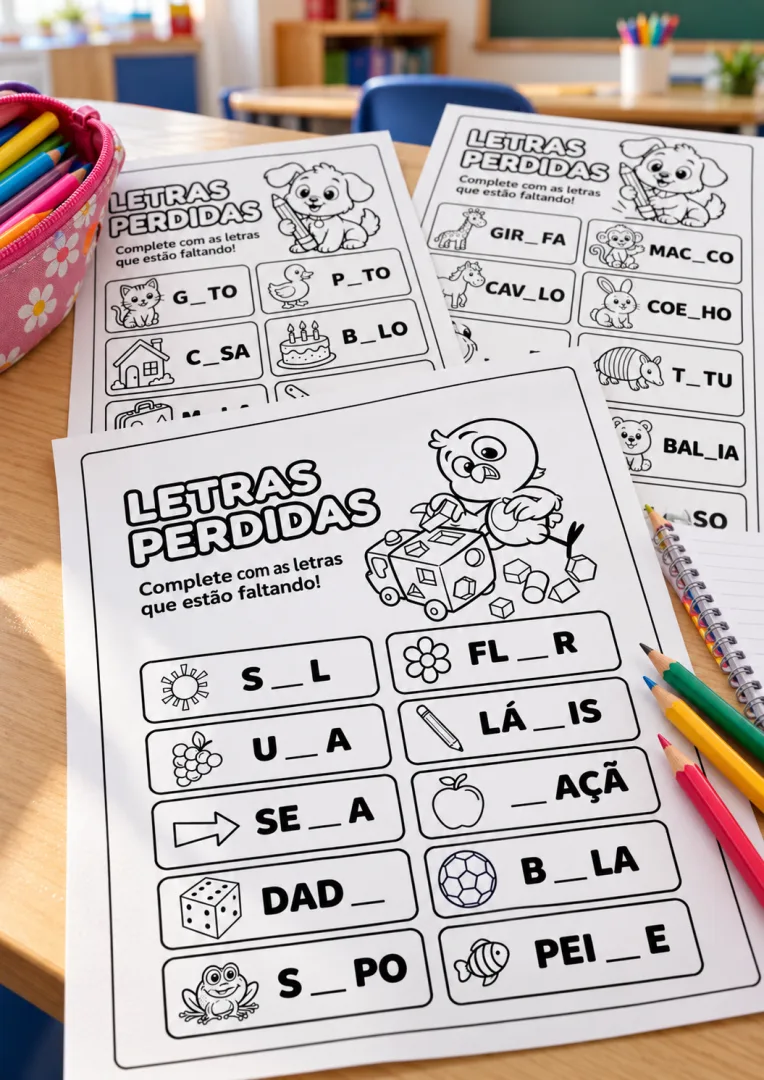 Complete as Palavras – Letras Perdidas em PDF com 10 Páginas — imagem 2