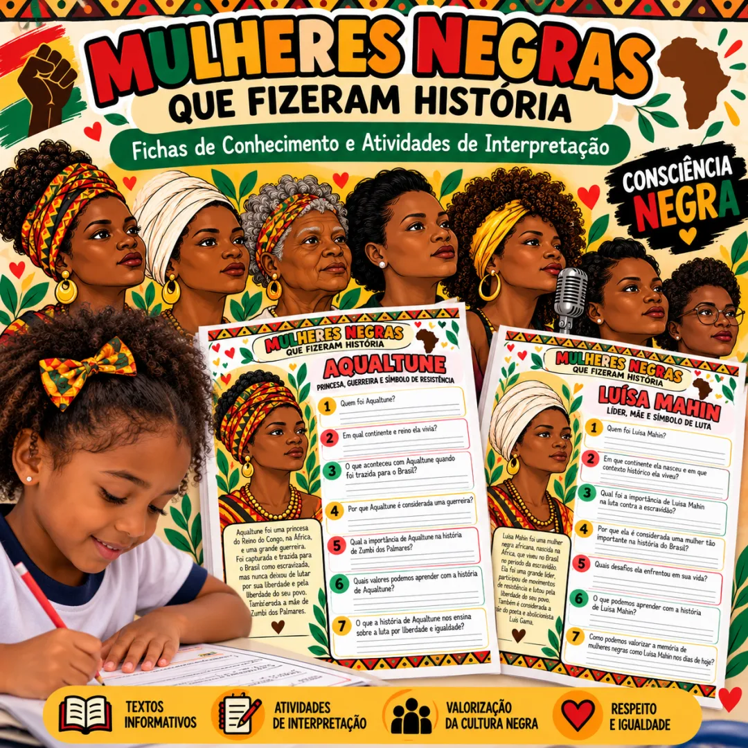 Consciência Negra: Mulheres Negras Que Fizeram História — Fichas de Conhecimento e Atividades de Interpretação em PDF — imagem 5