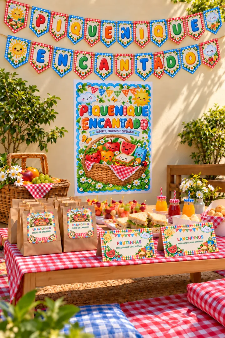 Decoração Piquenique Infantil Painel e Toppers PDF — imagem 2