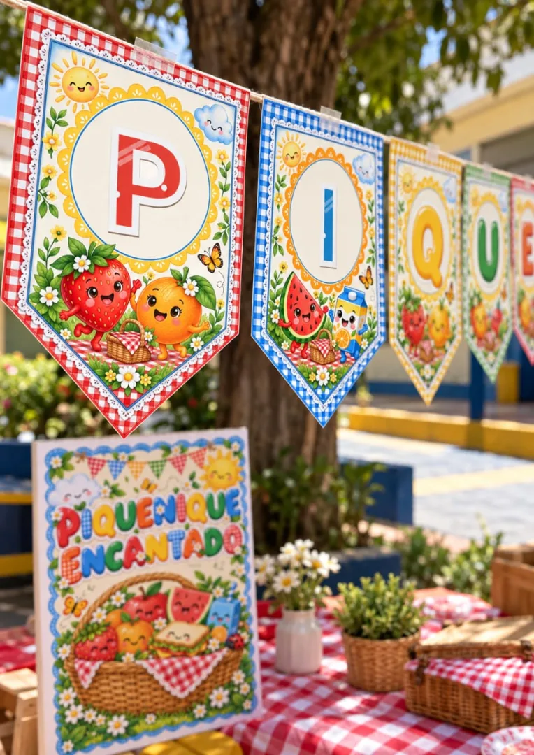 Decoração Piquenique Infantil Painel e Toppers PDF — imagem 4