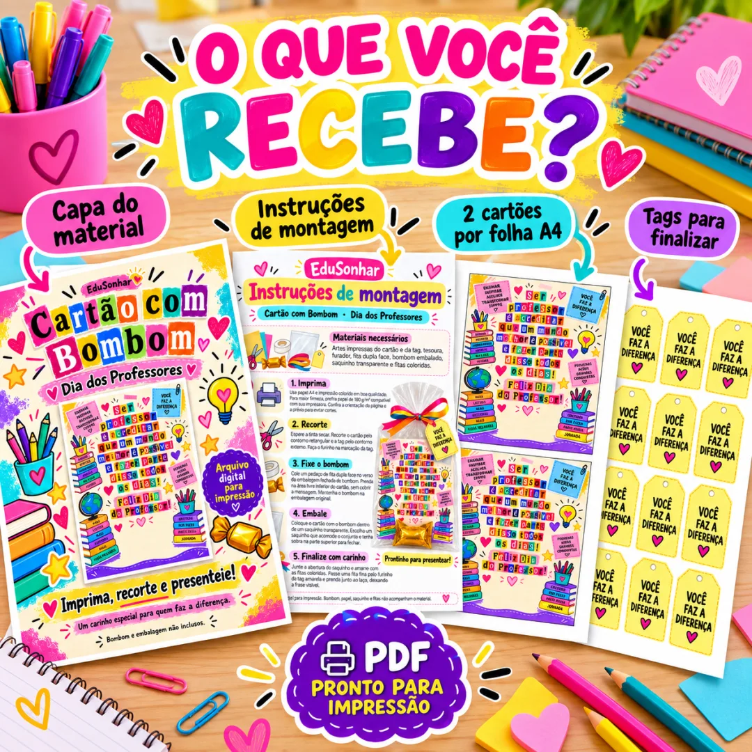 Dia dos Professores - Cartão para Bombom PDF (Ed. Infantil ao EM) — imagem 3
