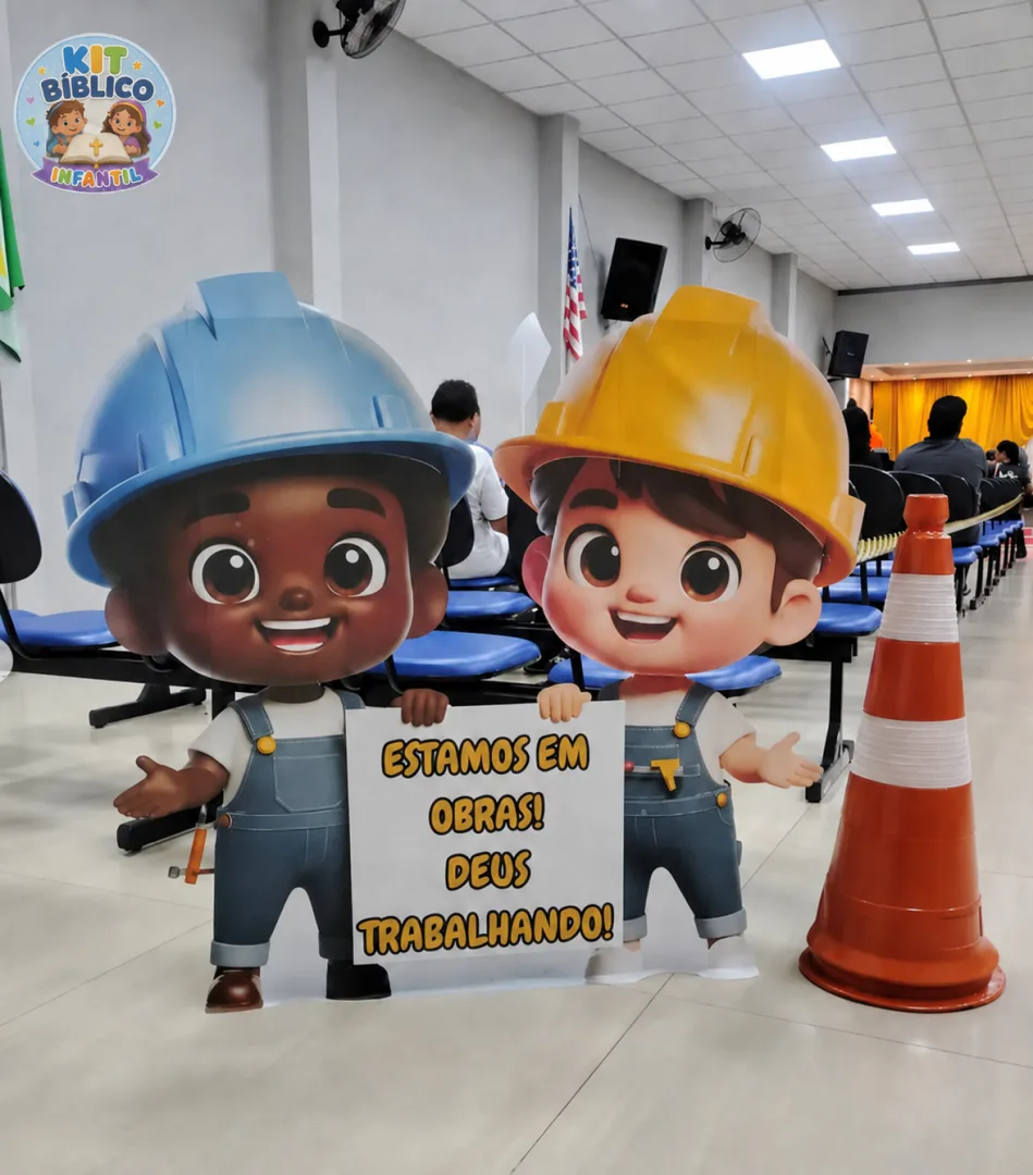 Estamos em Obras – Deus Trabalhando | Display Infantil em PDF | 1 Metro — imagem 2