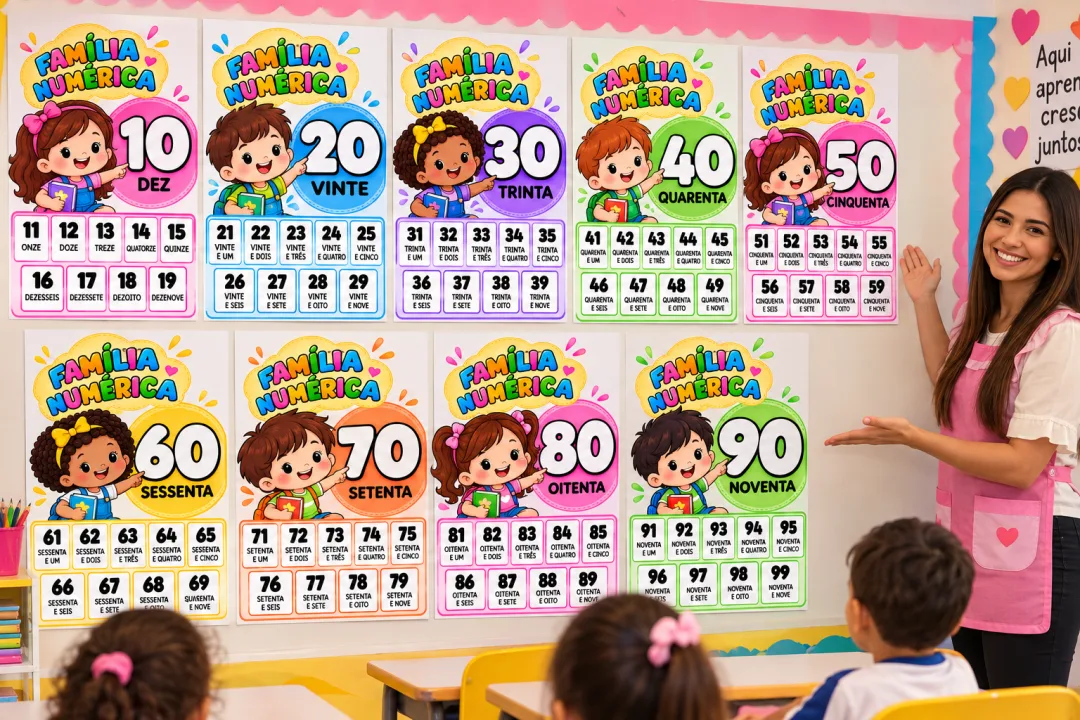 FAMÍLIAS NUMÉRICAS de 10 a 90 Atividade de Matemática para Alfabetização em PDF — imagem 3