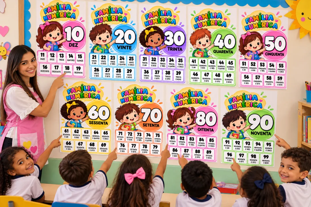 FAMÍLIAS NUMÉRICAS de 10 a 90 Atividade de Matemática para Alfabetização em PDF — imagem 2