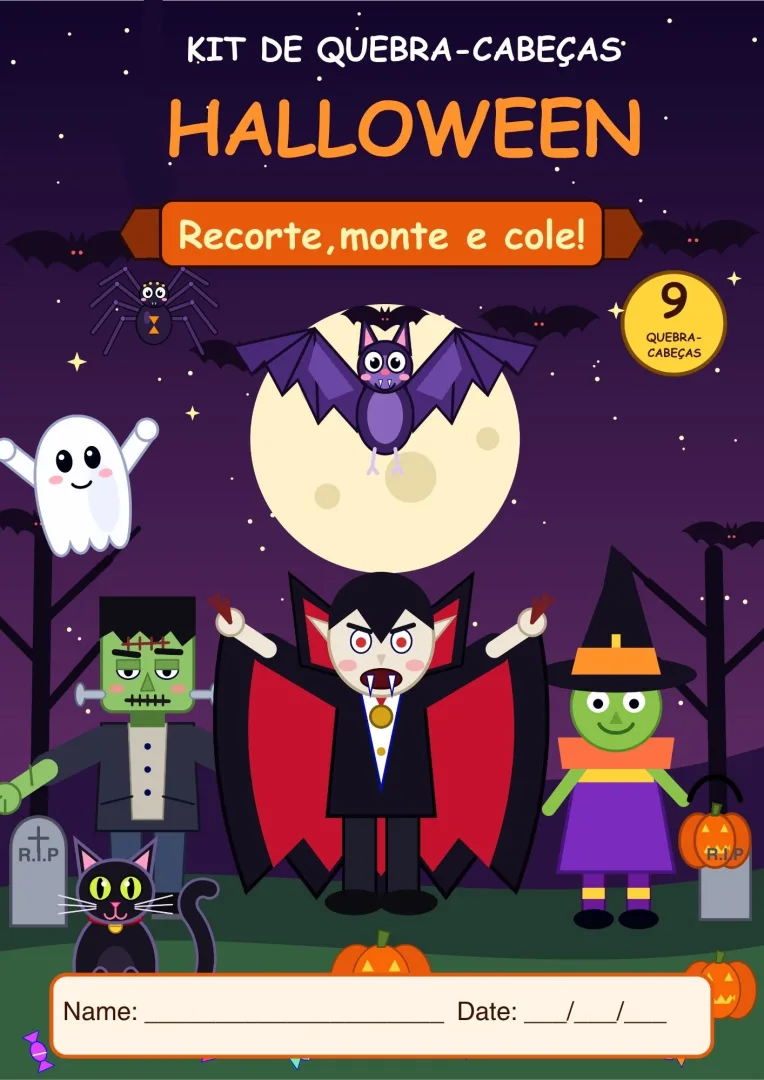 Halloween 9 Quebra-Cabeças para Imprimir 1 Ano Pdf — imagem 2
