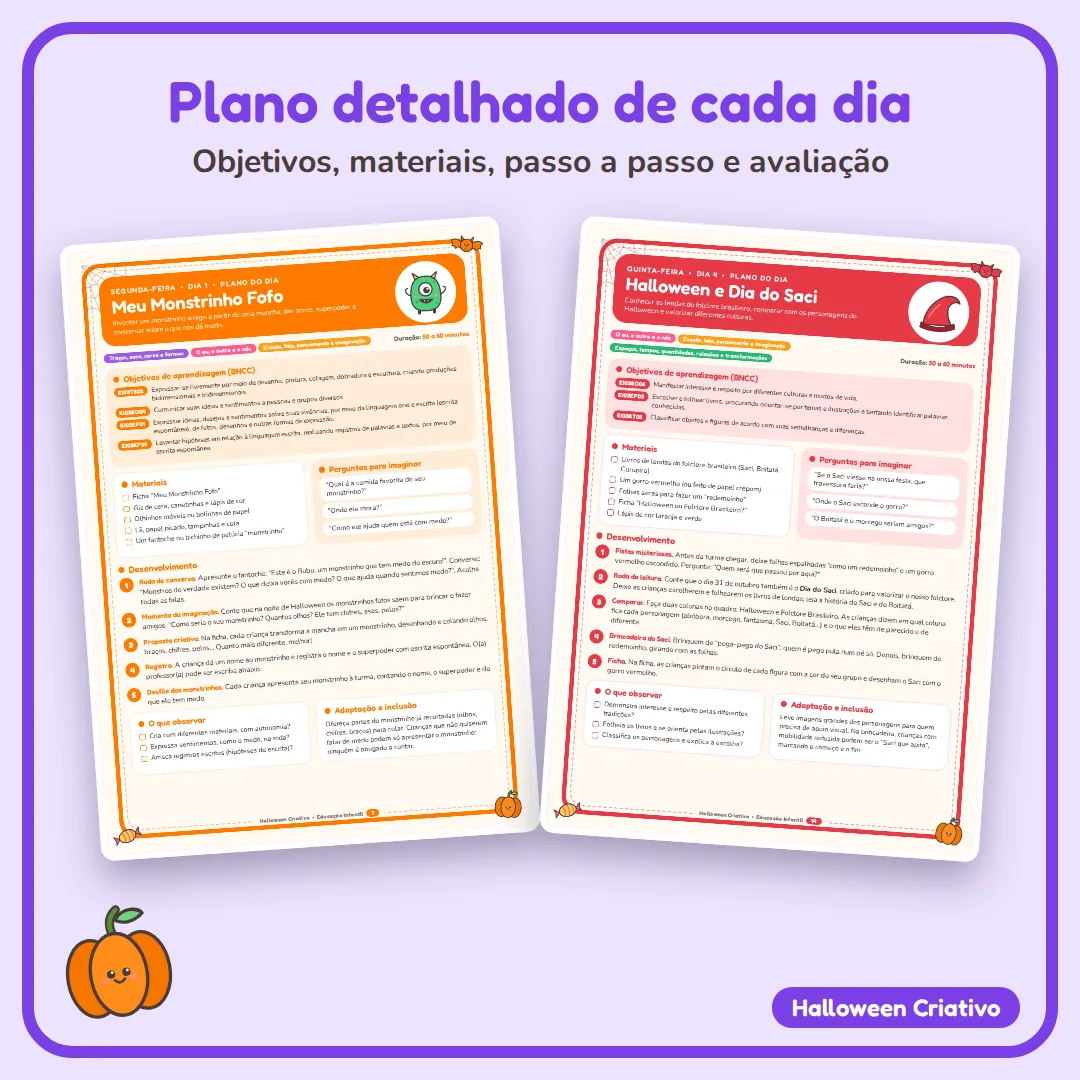 Halloween Criativo: Planejamento Semanal + 5 Atividades para Educação Infantil (4 e 5 anos) BNCC com Dia do Saci em PDF — imagem 3