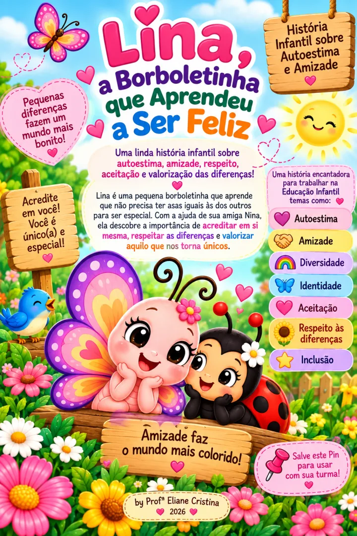 História Infantil: Lina, a Borboletinha que Aprendeu a Ser Feliz | PDF — imagem 6