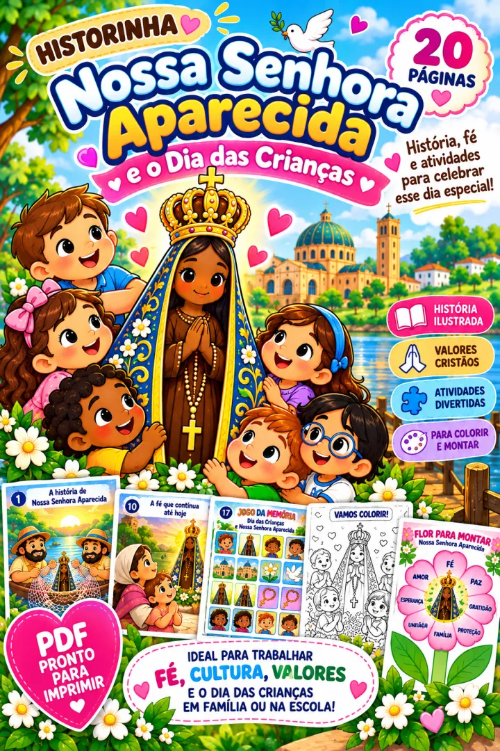 História Nossa Senhora Aparecida - Dia das Crianças - PDF "20 Páginas" Educação Infantil e Fundamental — imagem 2