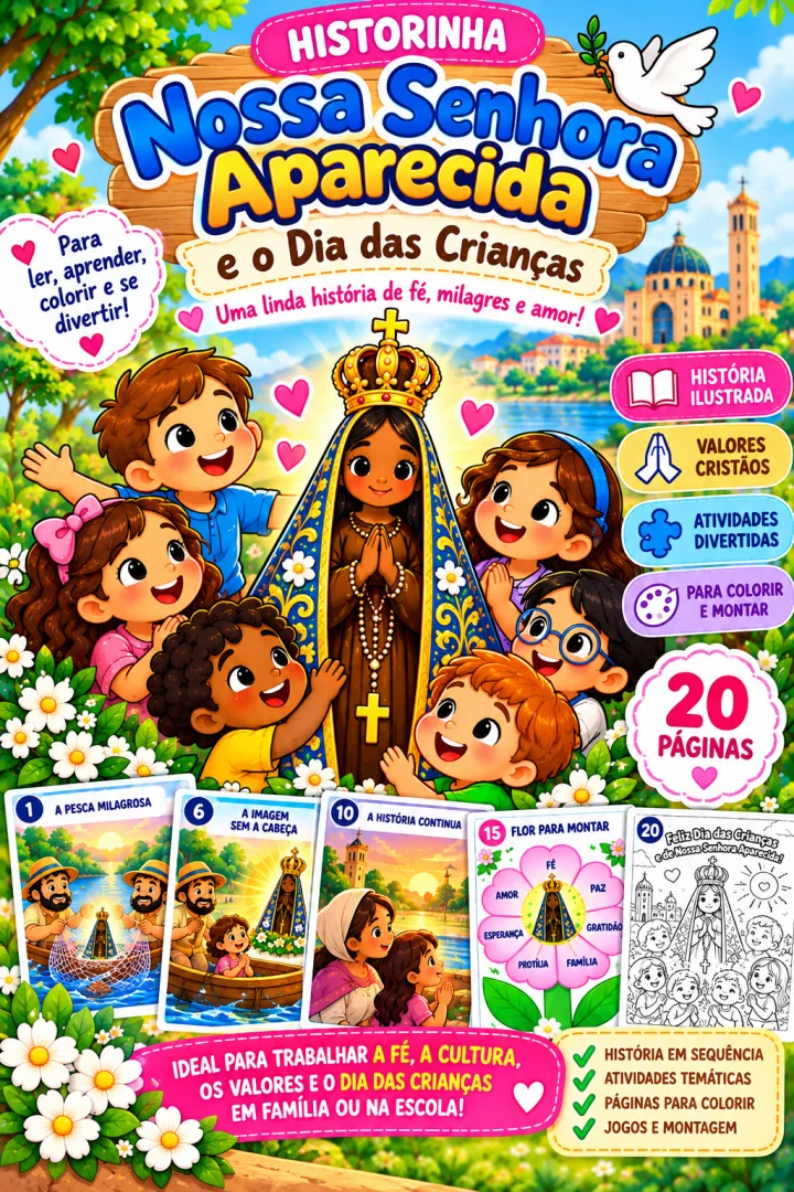 História Nossa Senhora Aparecida - Dia das Crianças - PDF "20 Páginas" Educação Infantil e Fundamental — imagem 3