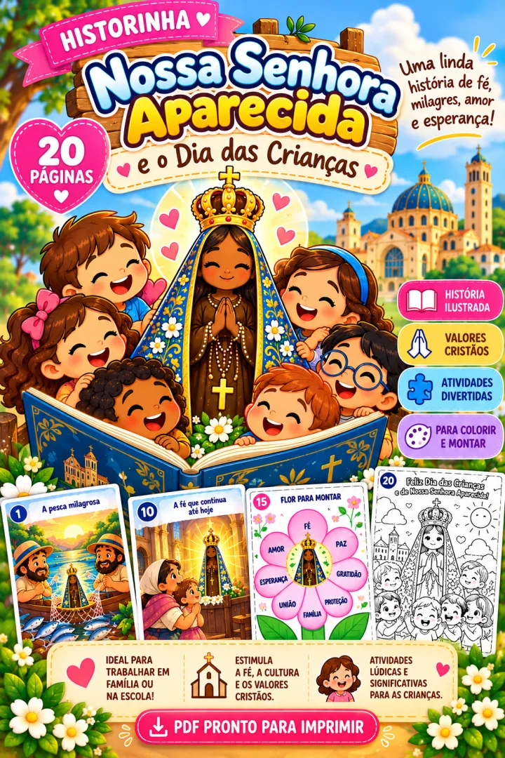 História Nossa Senhora Aparecida - Dia das Crianças - PDF "20 Páginas" Educação Infantil e Fundamental — imagem 4