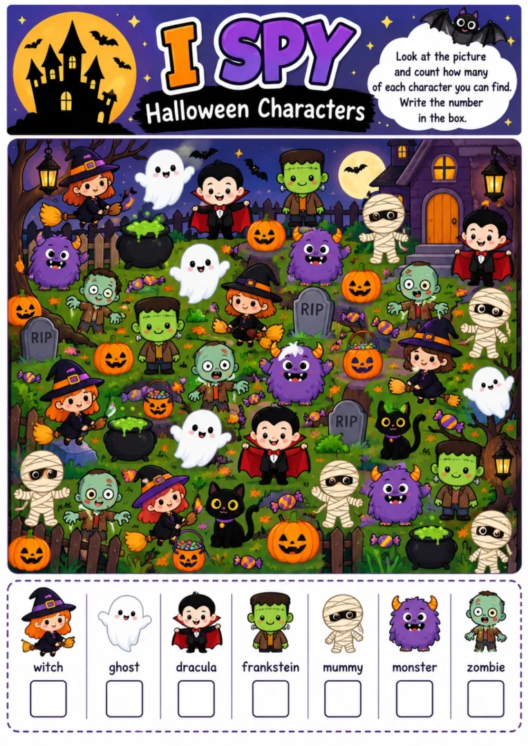 I Spy Halloween Atividade de Contagem 1º a 5º Ano Pdf — imagem 4