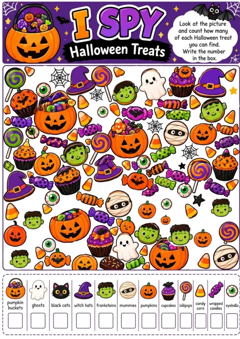 I Spy Halloween Atividade de Contagem 1º a 5º Ano Pdf — imagem 5