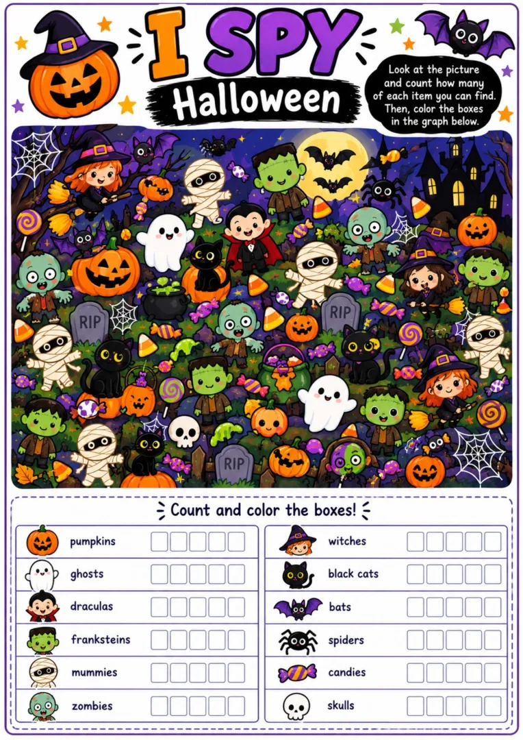I Spy Halloween Atividade de Contagem 1º a 5º Ano Pdf — imagem 6