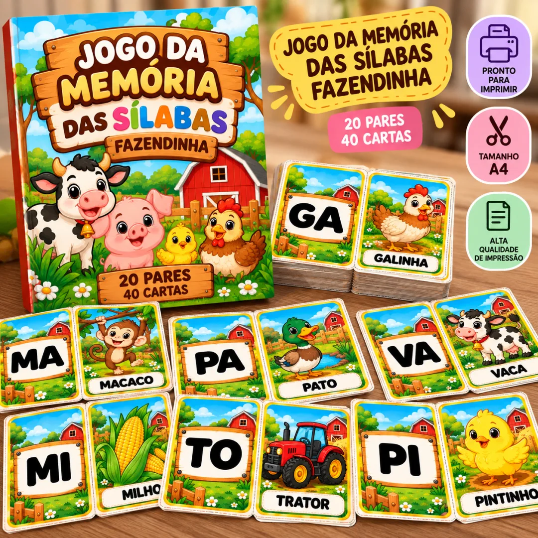 Atividade Jogo da Memória das Sílabas Simples — Alfabetização Infantil Fazendinha em PDF — imagem 3
