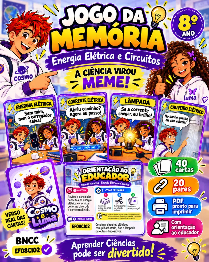 Jogo da Memória Energia Elétrica e Circuitos – 8º Ano em PDF — imagem 2