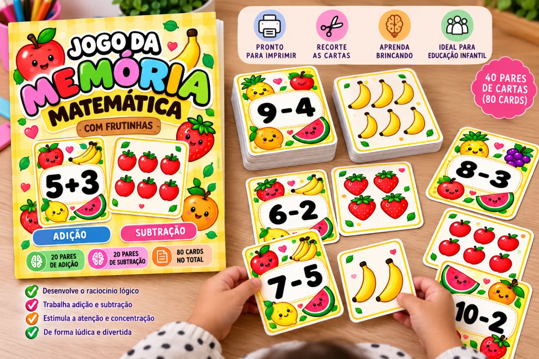 Jogo da Memória Matemática com Frutinhas — Adição e Subtração em PDF — imagem 3